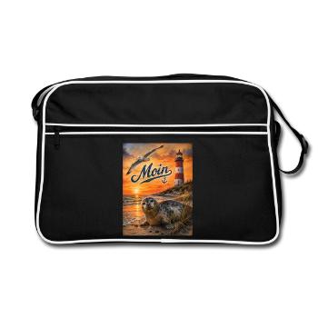 Sonnenuntergang am Meer Seehund - Retro Tasche - Schwarz/Weiß - Vorne