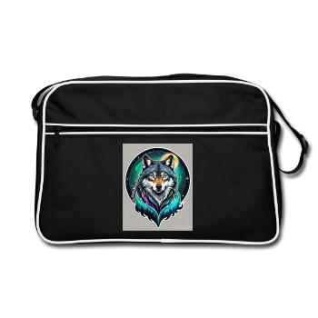 Aurora-Wolf im Mondlicht - Retro Tasche - Schwarz/Weiß - Vorne