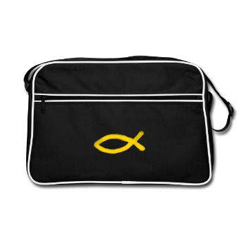 poisson Jésus jaune poisson Ichthys poisson - Sac Retro - noir/blanc - Devant