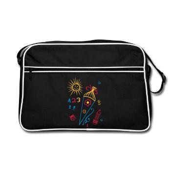 École, départ de l'école, les enfants, - Sac Retro - noir/blanc - Devant