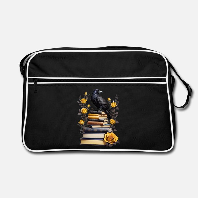 Bücherstapel mit Rabe Retro Tasche