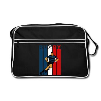 Joueur de rugby sur fond tricolore - Sac Retro - noir/blanc - Devant