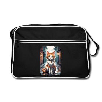 Süße Katzen in einer Straßengasse - Retro Tasche - Schwarz/Weiß - Vorne