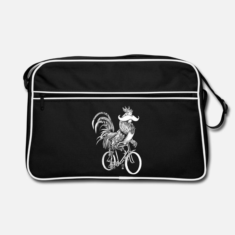 Rooster & Bicycles - white version - Retro Bag - black/white