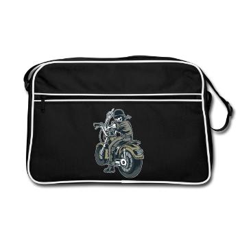 Motorcycle Biker Fuck you Provocation Skeleton - Retro Bag - black/white - Front