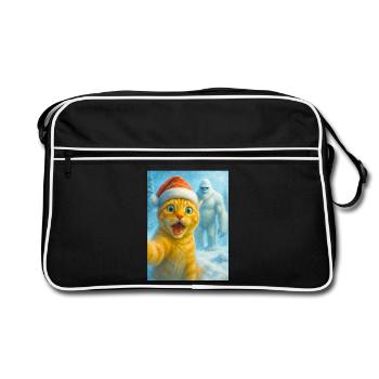  cat, Santa hat, Yeti, Christmas, snow, meme,selfi - Retro Tasche - Schwarz/Weiß - Vorne