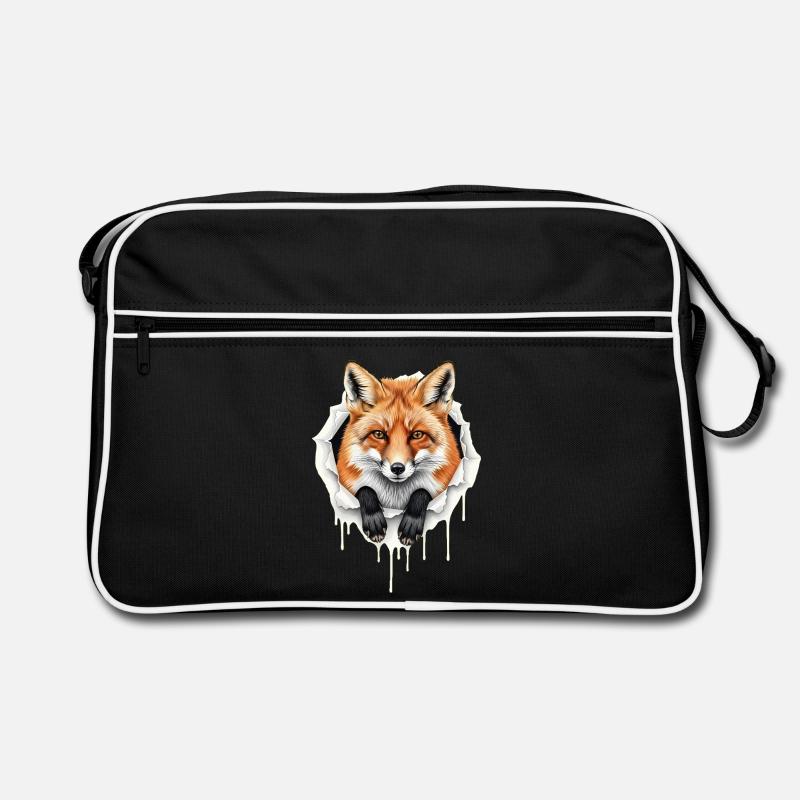 Süßer Fuchs Guckt aus Riss - Gothic Rotfuchs - Retro Tasche - Schwarz/Weiß