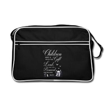 Kinder sind ein Bibelvers als Geschenk - Retro Tasche - Schwarz/Weiß - Vorne
