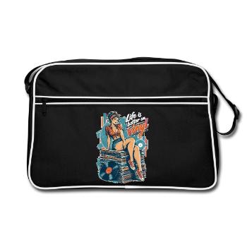 Life is better on vinyl - Pin-Up & Sneaker - Retro Tasche - Schwarz/Weiß - Vorne