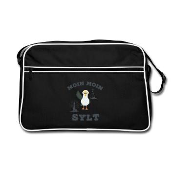 Moin Moin Sylt lustiger Nordsee Insel Möwen Spruch - Retro Tasche - Schwarz/Weiß - Vorne