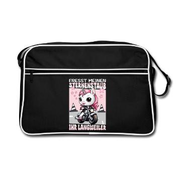 Einhorn auf Motorrad - Retro Tasche - Schwarz/Weiß - Vorne