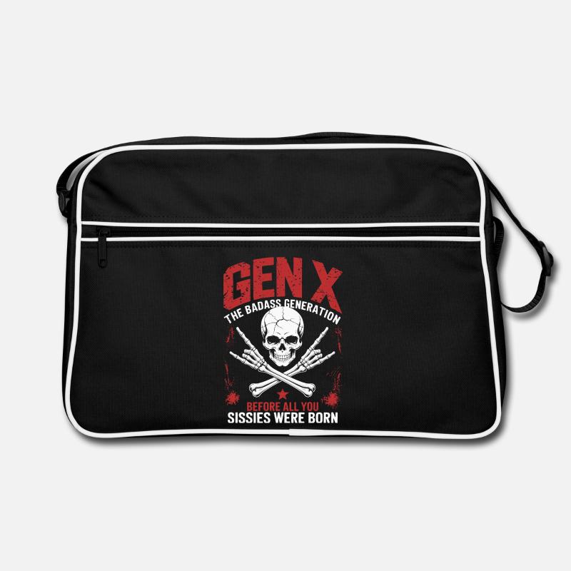 Gen X The Badass Generation Skull Design - Retro Tasche - Schwarz/Weiß