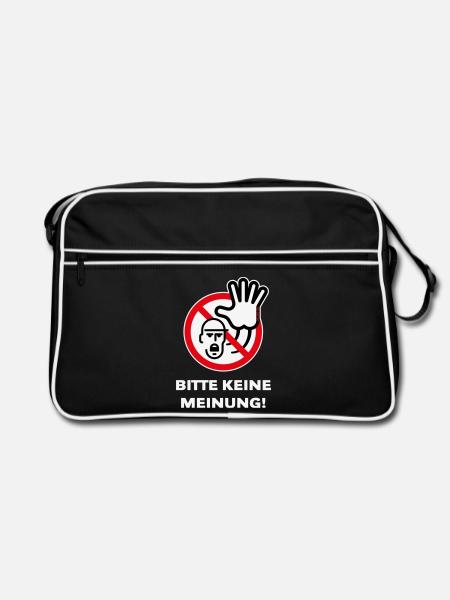 Bitte Keine Meinung! (Warnzeichen Warnschild / 3C) - Retro Tasche - Schwarz/Weiß - Vorne