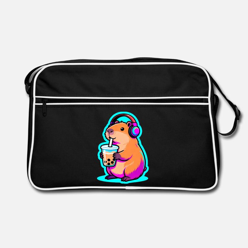 Süßes Capybara Bubble Tea Kawaii Tier Geschenk - Retro Tasche - Schwarz/Weiß