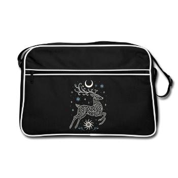 Jumping Yule Deer with Sun & Moon - Retro Bag - black/white - Front
