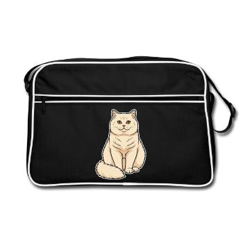 British Shorthair Cat Cream Portrait Round Soft - Retro Bag - black/white - Front