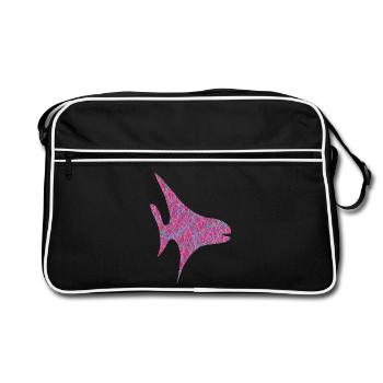 Neon Scribble Fisch Muster - Retro Tasche - Schwarz/Weiß - Vorne