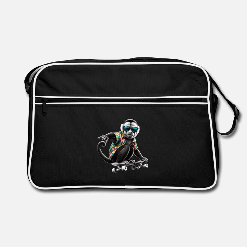Un singe cool sur une planche à roulettes - Sac Retro - noir/blanc