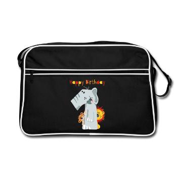 Happy Birthday - Erster Geburtstag - Zahl Eins - Retro Tasche - Schwarz/Weiß - Vorne