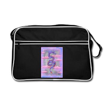 Mythischer Drachen in Wolkenlandschaft - Retro Tasche - Schwarz/Weiß - Vorne