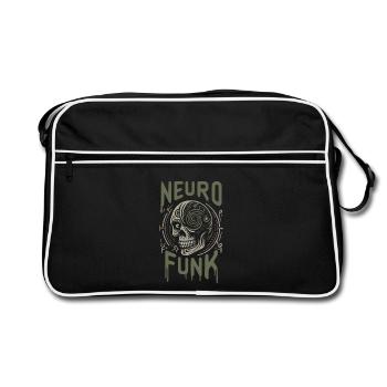 Neurofunk Skull Cyborg Drum and Bass Music - Retro Bag - black/white - Front