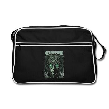 Neurofunk Cyborg Head Drum and Bass Music - Retro Bag - black/white - Front