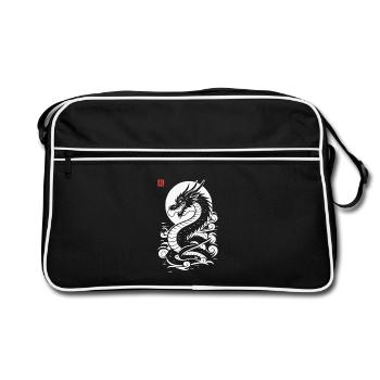 Japanese dragon, red white Japanese print style - Retro Bag - black/white - Front