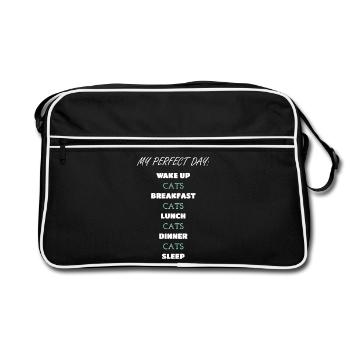 Whimsical Cat Daily Routine Design - Retro Bag - black/white - Front