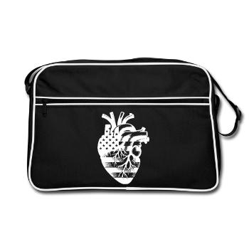 Amerikanische Flagge USA im anatomischen Herz - Retro Tasche - Schwarz/Weiß - Vorne