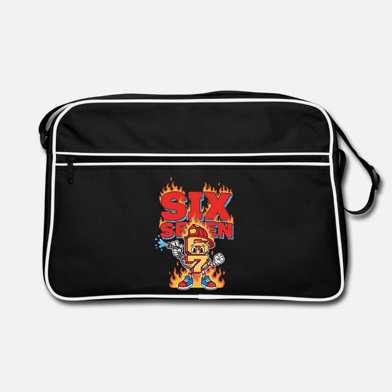 Meme 67 Feuerwehrmann Six Seven meme Geschenk - Retro Tasche - Schwarz/Weiß