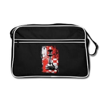 Schach König – Grunge Strategie Motiv - Retro Tasche - Schwarz/Weiß - Vorne