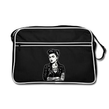 Rockabilly Pin-Up: 50s Outlaw Girl mit Tattoos - Retro Tasche - Schwarz/Weiß - Vorne