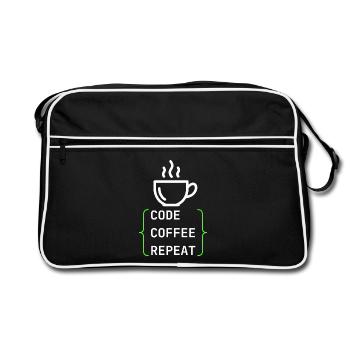 Code Coffee Repeat – Developer IT Design - Retro Bag - black/white - Front