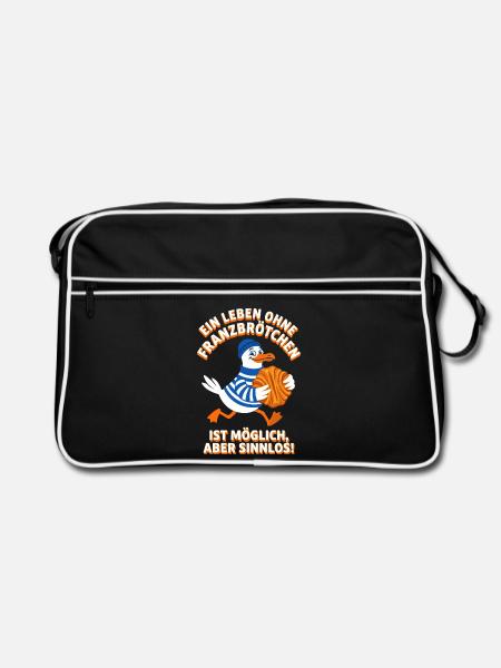 Franzbrötchen Spruch - Lustige Hamburg Möwe - Retro Tasche - Schwarz/Weiß