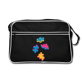 vier Puzzleteile - Retro Tasche - Schwarz/Weiß - Vorne