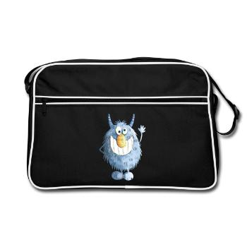 Blue grinning monster - Retro Bag - black/white - Front