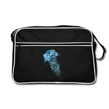 méduse bleue avec coraux, coquillages et anémones de mer - Sac Retro - noir/blanc - Devant