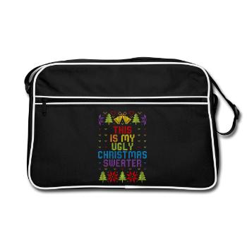 Ugly Christmas Sweater Regenbogen  - Retro Tasche - Schwarz/Weiß - Vorne