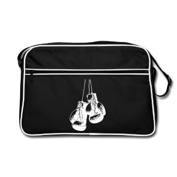 Conception de gants de boxe blancs suspendus. Conception de logo - Sac Retro - noir/blanc - Devant