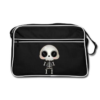 niedlicher Skull mit dunklen Augenhöhlen & Wimpern - Retro Tasche - Schwarz/Weiß - Vorne