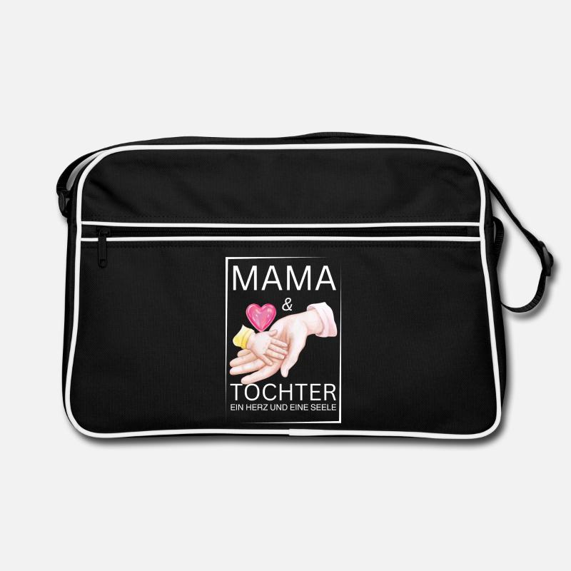 Spruch ,Mama und Tochter ein herz und eine Seele - Retro Tasche - Schwarz/Weiß