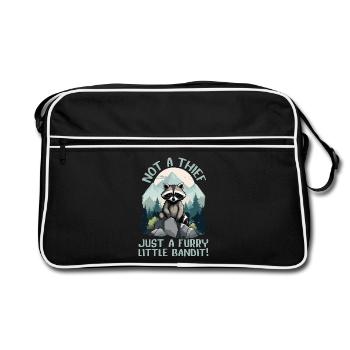 Kein Dieb, nur ein pelziger kleiner Bandit, Waschbär - Retro Tasche - Schwarz/Weiß - Vorne