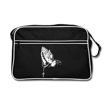 Praying Hands with Rosary Artwork - Retro Bag - black/white - Front