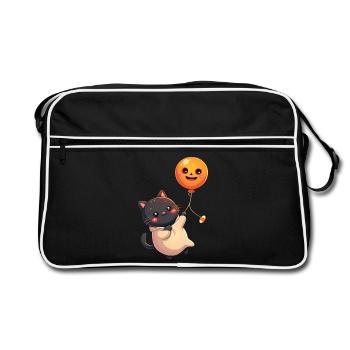 Halloween Cat with Halloween Pumpkin - Retro Bag - black/white - Front