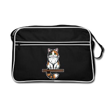 Süßes Calico-Katzensitz Vintage-Porträt - Retro Tasche - Schwarz/Weiß - Vorne