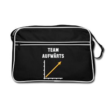 Team Aufwärts (Erfolg / Fortschritt / NEG Gold 2C) - Retro Tasche - Schwarz/Weiß - Vorne