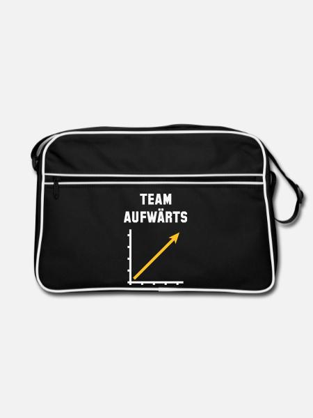 Team Aufwärts (Erfolg / Fortschritt / NEG Gold 2C) - Retro Tasche - Schwarz/Weiß - Vorne