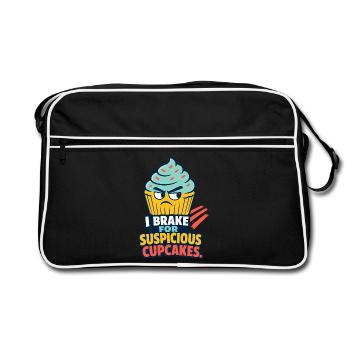 I Brake for Suspicious Cupcakes – Backhumor - Retro Tasche - Schwarz/Weiß - Vorne
