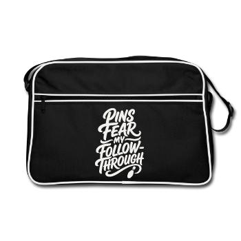 Bowling – Pins Fear My Follow-Through - Retro Tasche - Schwarz/Weiß - Vorne