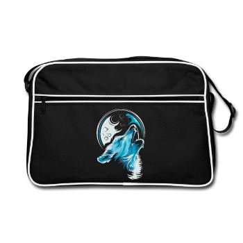 loup bleu lune hurlement illustration animaux de la forêt - Sac Retro - noir/blanc - Devant